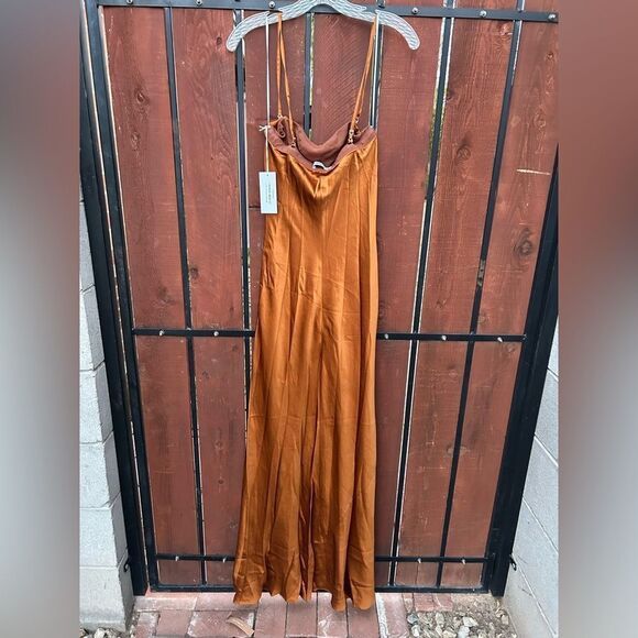 NWT Reformation Landen Silk Dress — Copper - Size 6 - Picture 4 of 9